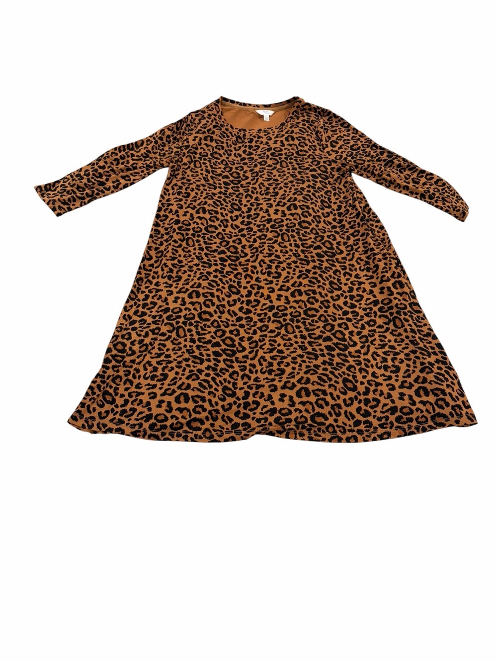 Time And Tru Leopard Print Midi Dress Large 3/4 Sleeve‎ Rayon Spandex